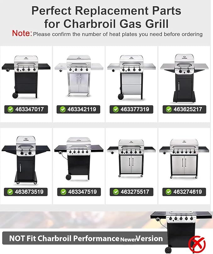 Grill Parts for Char-Broil Performance 4 Burner 463342119 463342118 463332718 463347017 463377017 463376117 463376018P2 463335517 463349917 Grill Burner Heat Plate Cast Iron Grill Grates 18 Inch