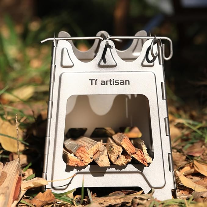 Stainless Steel Wood Burning Stove with Hinge, Folding Portable Wood Alcohol Stove Camping Backpacking Stove for Outdoor Camping Picnic BBQ (Stainless Steel)