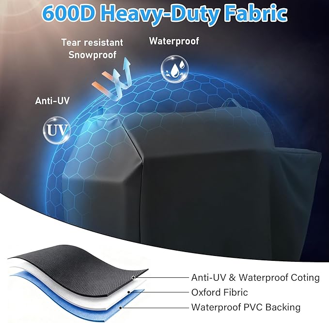 Utheer Grill Cover for Rec Tec RT-590, Recteq Deck Boss 590 Wood Pellet Grill - Upgraded Full-Length Heavy Duty Waterproof Anti-UV Cover with Elastic Drawstring for Recteq RT-590 Grill Accessories
