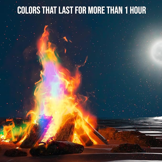 Fire Dazzle Fire Color Changing Packets for Fire Pit - 12 Pack Color Packets, Flame Changer for Fire Pit and Campfires - Camping Games Accessories for Kids and Adults