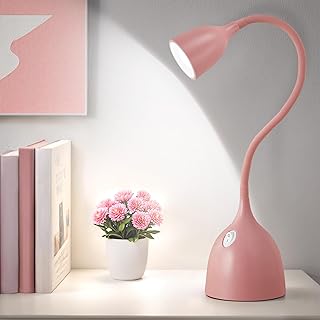 EJIAXIN Gooseneck Desk Lamp 360° LED Flexible Reading Light Small Desk Lamps for Small Spaces Home Office Bedroom College Dorm Desk Bookshelf Nightstand Table Lamp (Pink)