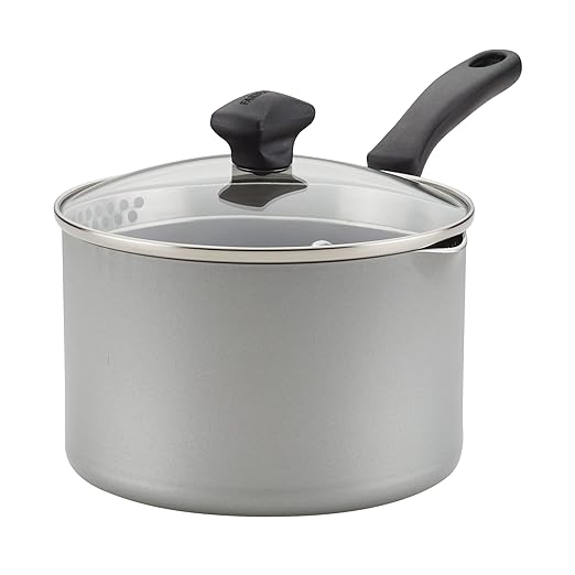 Farberware Cookstart DiamondMax Nonstick Straining Saucepan, Dishwasher Safe, 3 Quart, Silver