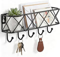 HappyHapi Key Holder for Wall Decorative, Entryway Key Hooks, Wall Mounted Key Rack with 5 Hooks, Metal Wire Mesh Basket Mail Holder, 9.8”Lx2.1”Wx4.1”H