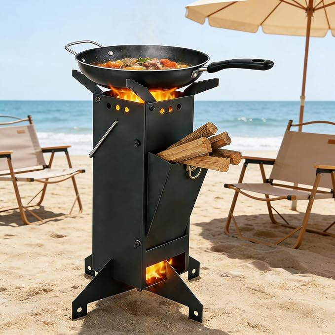 Portable Rocket Stove Camping Stove Wood Burning Stove Solo Stove Used For Camping, Picnicking, BBQ, Outdoor Cooking,Heating Black