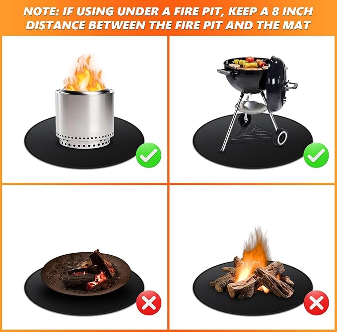 Fireproof Mat 2-Pack, Round & Rectangle Fire Pit and Grill Mat, 3-Layer Heat Resistant Deck Protector, Waterproof, Anti-Slip, for Patio, Grass & Outdoor Use (Round 36" & Rectangle 36" × 48")