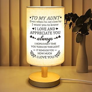 Gifts for Aunt from Niece, Aunt Birthday Gifts Fabric Lamp,Retirement Birthday Gifts for Aunt Table Lamp with Wooden Stand Unique Auntie Gifts