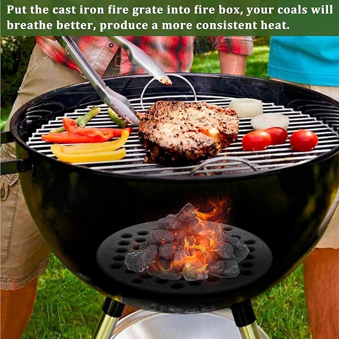 Cast Iron Bottom Fire Grate - 7.5 Inch Round BBQ Grill Grate Replacement, High Heat Charcoal Plate Bottom Grate Grill Parts, Fireplace Grate for Fire Pit Project BBQ Accessories Parts, Circle
