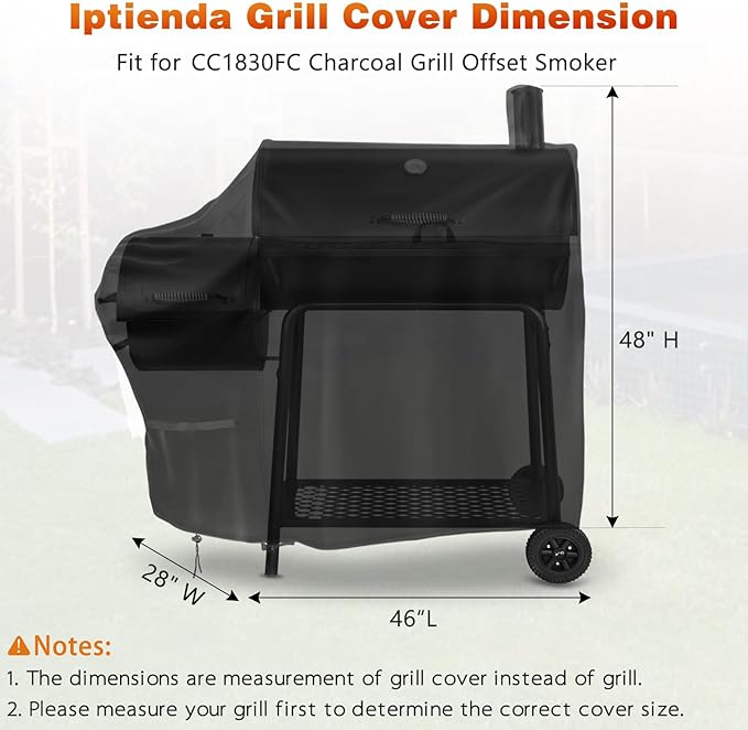 Grill Cover for Royal Gourmet CC1830FC Charcoal Grill Offset Smoker, 46inch Outdoor Heavy Duty BBQ Grill Cover Waterproof-46 L x 28" W x 48" H