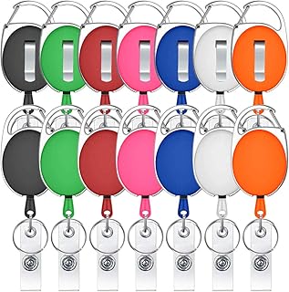 Viaky 14 Pack Retractable Badge Reels, Heavy Duty Carabiner ID Badge Holder with Key Ring and Belt Clip, 26.5 Inch Pull Cord Name Tag Keychain for Nurses, Office Workers, Mixed 7 Colors