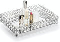 Feyarl Crystal Vanity Makeup Perfume Tray Ornate Jewelry Trinket Organizer Cosmetic Decorative Tray Skin Care Storage for Home Dressing Table Wedding Decoration(Rectangle 12" x 8")