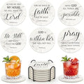 Christian Gift Home Decor Ceramic Coasters Set of 6 with Holder Bible Verses Decorative Bar Table Cup Coasters for Religious House Room Kitchen Decor Christian Coasters Absorbent Marble Drink Coster