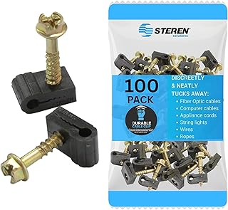 STEREN Coaxial Cable Clips - Cable Holder - Siding Clips for Hanging - Cord Holder for Desk - Cable Clamps - Cord Clip - Wire Organizer Clips - Tv Mount Screws (Black, 100 Count - Mini Screw)