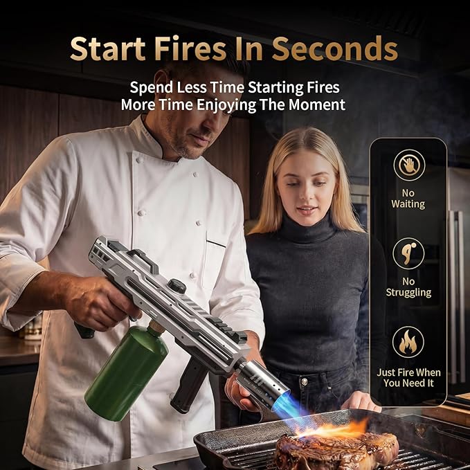Propane Torch Gun, Adjustable Flame Blow Torch for Cooking, Powerful Grill Torch and BBQ Torch for Charcoal, Fire Torch for Searing Steak, Camping and Outdoor Use (Tank Not Included)