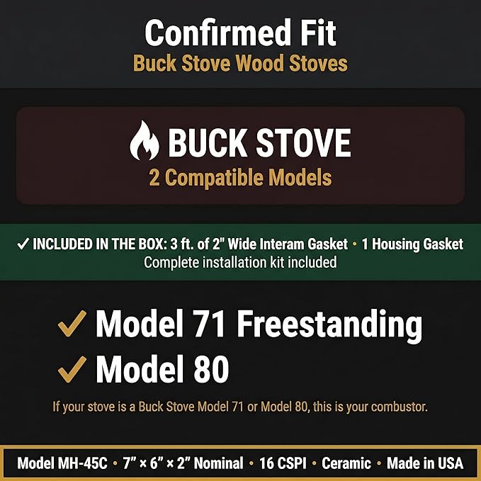Midwest Hearth Wood Stove Catalytic Combustor Replacement Catalyst Buck Carolina (4" x 7" x 2" Ceramic) Made in USA