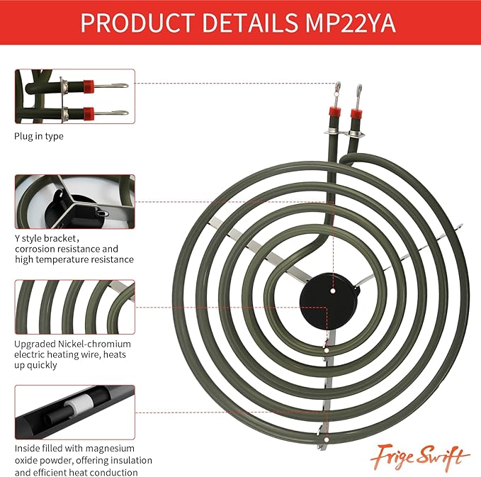 MP22YA Electric Range Burner Element Unit Set - 2 pcs MP15YA 6" & 2 pcs MP21YA 8" Stove Burners Replacement for Kenmore, Whirlpool, Maytag, Hardwick & Norge Electric Ranges/Stoves