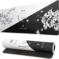 Black and White Japanese Cherry Blossom Gaming Mouse Pad Sakura Death Life Flower Mat 31.5x11.8 Inch Texture Non-Slip Rubber Base Mousepad Stitched Edges Keyboard Desk Pad for Office Home Game