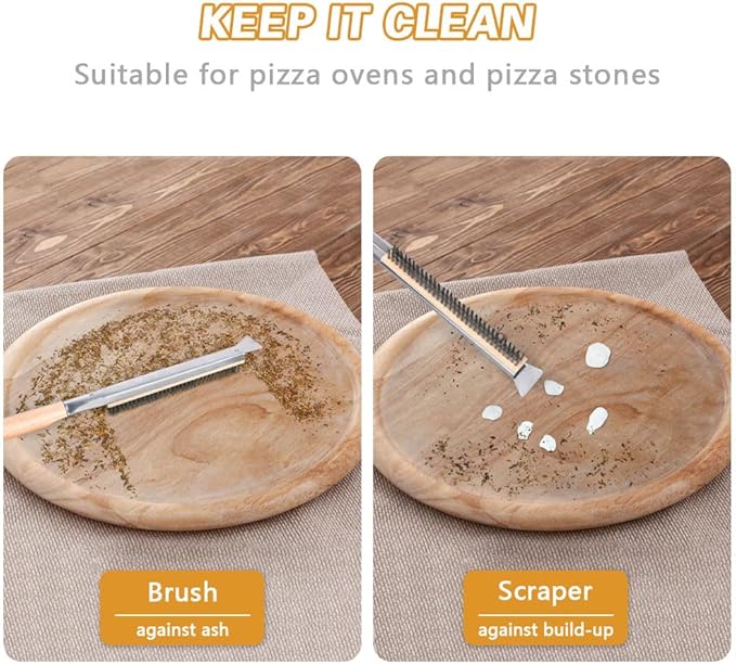 Aolso Pizza Oven Brush, 21" Brush and Stainless Steel Scraper for Pizza Stone, BBQ Grill Cleaning Brush Non Scratch Heat Proof Stainless Steel Bristles with Screwdriver for Pizza Oven Accessories