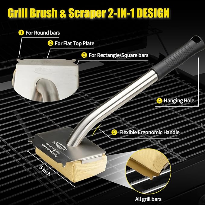 Grill Brush Bristle Free-Steam Grill Brush for Outdoor Grill for Barbecue,for Cast Iron Grates,Grill Cleaning Brush with Replacement Pads,Grill Cleaner (Handle+Pads)