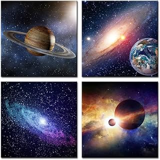 Wieco Art Star Sky Space Canvas Paintings Wall Art Large Modern 4 Piece Universal Magic Power Astronomy Pictures Artwork Stretched and Framed Giclee Canvas Prints for Living Room Home Decor