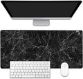 Black Marble Texture Desk Mat,Large Gaming Mouse Pad,Non-Slip Rubber Base Desk Pad with Stitched Edges for Desk Office Home Decor 35.4X15.7 Inch