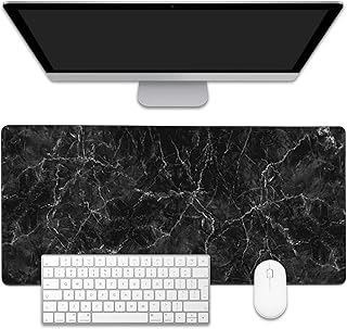 Black Marble Texture Desk Mat,Large Gaming Mouse Pad,Non-Slip Rubber Base Desk Pad with Stitched Edges for Desk Office Home Decor 35.4X15.7 Inch