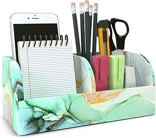 PU Leather Supply Organizer,Remote Control Holder Multifunctional Office Stationery Storage Box Organizer,Pencil Holders Organizers Table Top Desktop Desk Accessories(1-Splash Ink)