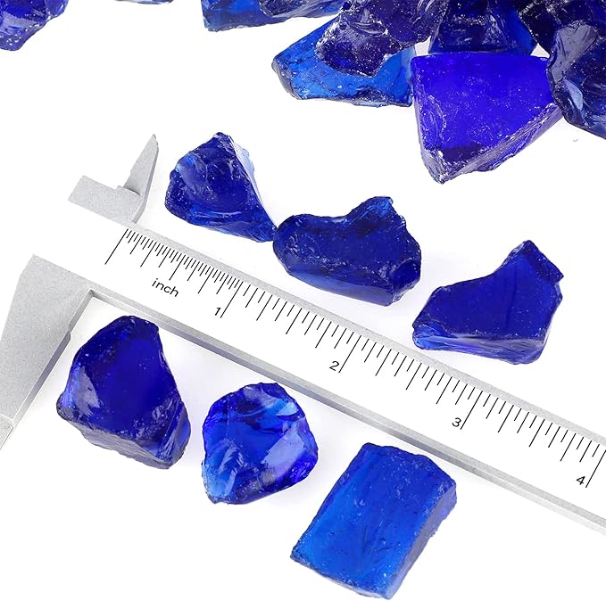 Mr. Fireglass Crushed Fire Glass for Natural or Propane Fire Pit, 10 Pounds Decorative Recycled Fireplace Glass Rocks for Fire Pit Fireplace and Landscaping, High Luster Cobalt Blue