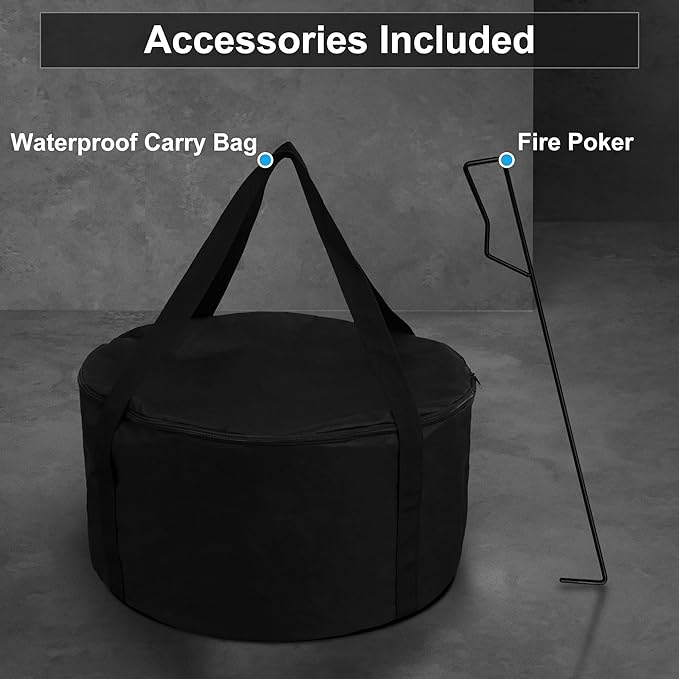 19.5 inch Smokeless FirePit with Waterproof Bag & Poker, Stainless Steel Outdoor Smokeless Fire Pit, Wood Burning Fire Pit for Patio, Camping, Backyard
