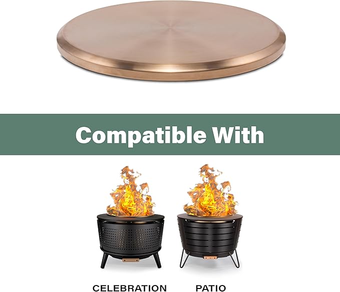 TIKI Patio & Celebration Tabletop Fire Pit Cover – 25.6" Durable Stainless Steel Lid – Weather-Resistant Outdoor Fire Pit Protection – Converts Fire Pit into Table – Patio & Backyard Accessory, Gold