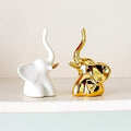 Home Decor Elephant Statues,1 Pair, Small Decorative Accents for Shelves, Livingroom and Bedroom, Gold and White