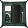 SITHON Valet Tray Desktop Storage Organizer – Premium PU Leather Catchall Bedside Vanity Tray Nightstand Caddy Holder for Keys, Phone, Wallet, Coin, Valentine's Day Gift, Dark Green