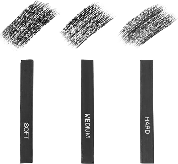 Pacific Arc Compressed Charcoal Sticks Soft 12 Pack for Drawing, Sketching, and Shading