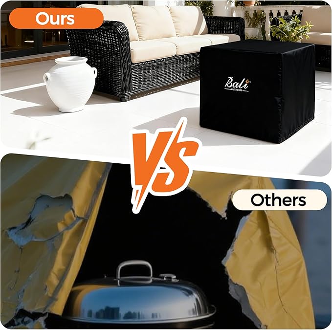 BALI OUTDOORS Square Durable Fire Pit Cover, 600D Heavy Duty with PVC Coating, 28.3'' x 28.3'' x 25'', Black