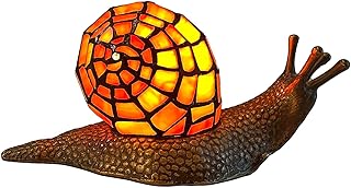 Bieye L10963 Land Snail Tiffany Style Stained Glass Accent Table Lamp for Home Decoration (Orange, 10" D x 5" W x 5" H)