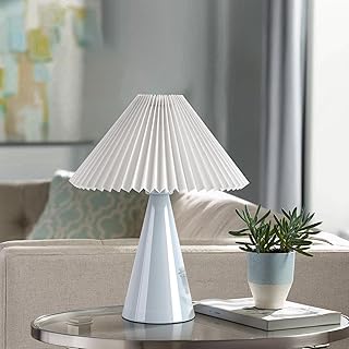 Ziqqeelam Light Blue Small Table Lamp, Cute Table Lamp, Pleated Table Lamp,Light Blue Bedroom Lamps for Nightstand, Small Scalloped Lamp Shade Table Lamps for Small Spaces for Bedroom,Living Room