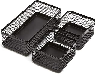 1InTheOffice Desk Baskets and Organizers Tray, Black Mesh Tray, Black Wire Mesh, 3-Compartment Stackable