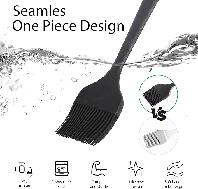 Silicone Basting Pastry Brush, Heat Resistant Cooking Brush for Oil and Sauce. BPA Free and Dishwasher Safe (2 Pcs).