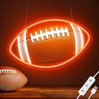 HAJAE Football Neon Sign for Wall Decor, UV Printed Football-Shaped Neon Light, Rugby LED Sign for Man Cave, Bedrooms, Game Room Decor, Gift for Football Sports Fans Teens