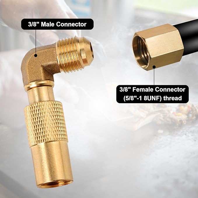 Gosknor Propane Elbow Adapter for Blackstone, Brass 3/8" Male Flare RV Propane Elbow Adapter Conversion Fitting Low Pressure Compatible with Blackstone 17in and 22in Tabletop Camping Griddles
