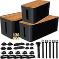 YUANYE Cable Management Box Cable Management Kit for Power Strip to Hide Wires,Cord Organizer Boxes,Safe ABS Material Wire Organizer of Cable Clips Sleeve for Home & Office,3Pack-128PCS /Black