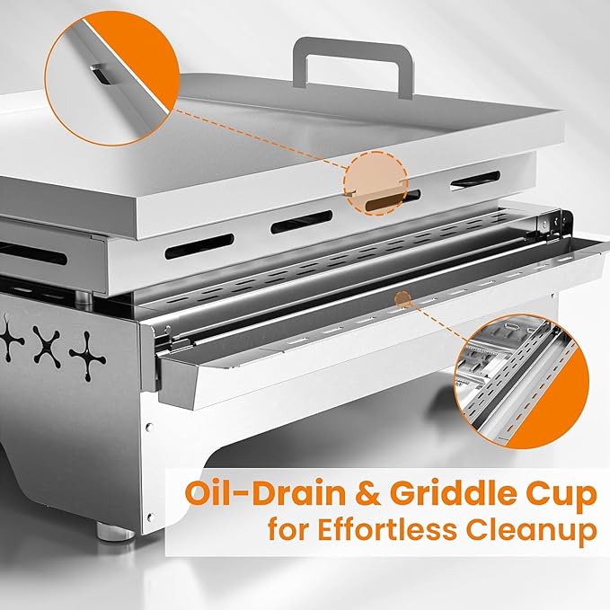 COWSAR 3-Burner Portable Tabletop Grill, 24000 BTU Stainless Steel Non-Stick Outdoor Portable Propane Griddle for Camping RV Backyard BBQ