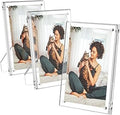 AITEE 5x7 Acrylic Picture Frames 3 Pack, Clear Picture Frames with Stand, Magnetic Frame Lucite Frameless Transparent Floating Gift for Home Desktop Display