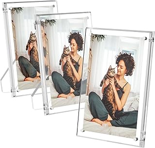 AITEE 5x7 Acrylic Picture Frames 3 Pack, Clear Picture Frames with Stand, Magnetic Frame Lucite Frameless Transparent Floating Gift for Home Desktop Display
