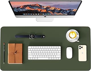 WAYBER Leather Desk Pad Protector, Waterproof Mouse Pad, PU Desk Mat, Office Desk Cover, Desk Writing Mat for Office/Home/Work/Cubicle (Green/Gray) 35.5x17 in