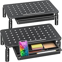 Zimilar 2 Pack Monitor Stand Riser with Drawer - 3 Height Adjustable Metal Monitor Stand with Unique Star Mesh for Computer Laptop Notebook Printer
