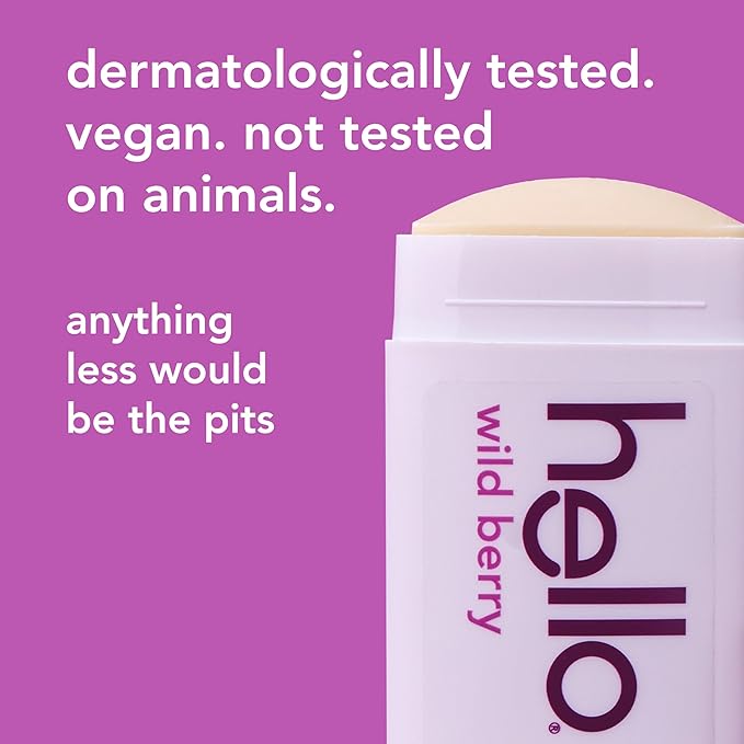 hello Wild Berry Aluminum Free Deodorant for Women and Men, 72-Hour Deodorant, Only 9 Ingredients, Baking Soda Free, Enriched with Shea Butter, Vegan, 2.6 oz Stick Deodorant (2 Pack)