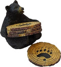 Black Bear Drink Coaster Set of 5 with Rubber Pad Base - Cool Rustic Home Table Beer and Beverage Coaster with Holder