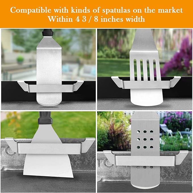 AUAUY 2 Pack Stainless Steel Griddle Spatula Stand, Grill Barbecue Tool Rack Hold Rack Griddle Accessories Holder for Blackstone, Camp Chef, Royal Gourmet, Outdoor Camping Picnic BBQ Essentials