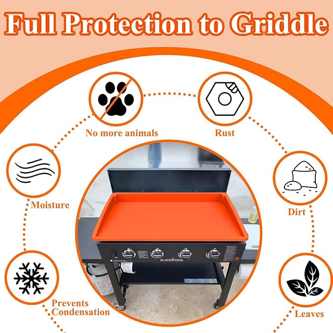 BANGIE 28" Silicone Griddle Mat for Blackstone Accessories - Anti-Warping & UV-Resistant Full-Wrap Cover for 2-Burner Flat Top Grill, Blocks Condensation Rust (Orange)