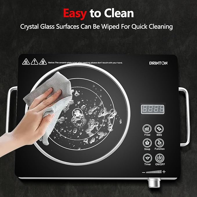 Electric Cooktop Hot Plate, 2200W 110V Electric Single Burner with 2H Timer, Adjustable Temperature for Countertop Cooking, Portable Stove Top Infrared Cooker, Compatible for All Cookwares